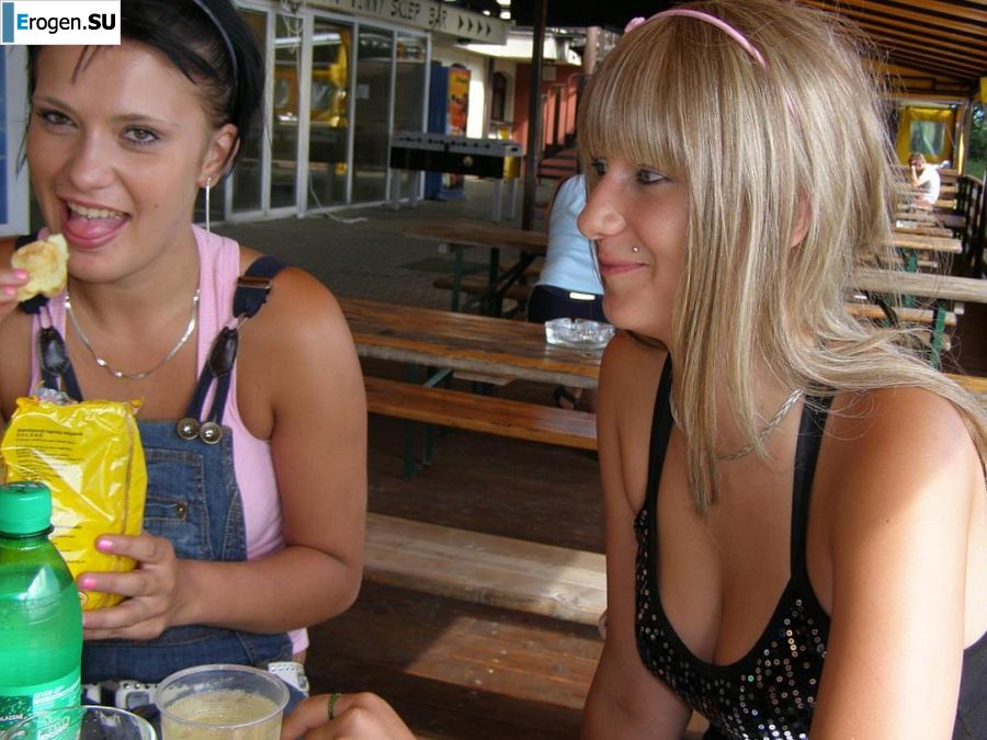 two girlfriends without bras by the river. Photo 26