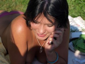 two girlfriends without bras by the river. Thumb 10