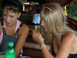 two girlfriends without bras by the river. Thumb 27