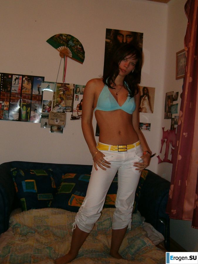 A pretty student is almost undressed on camera. Photo 15