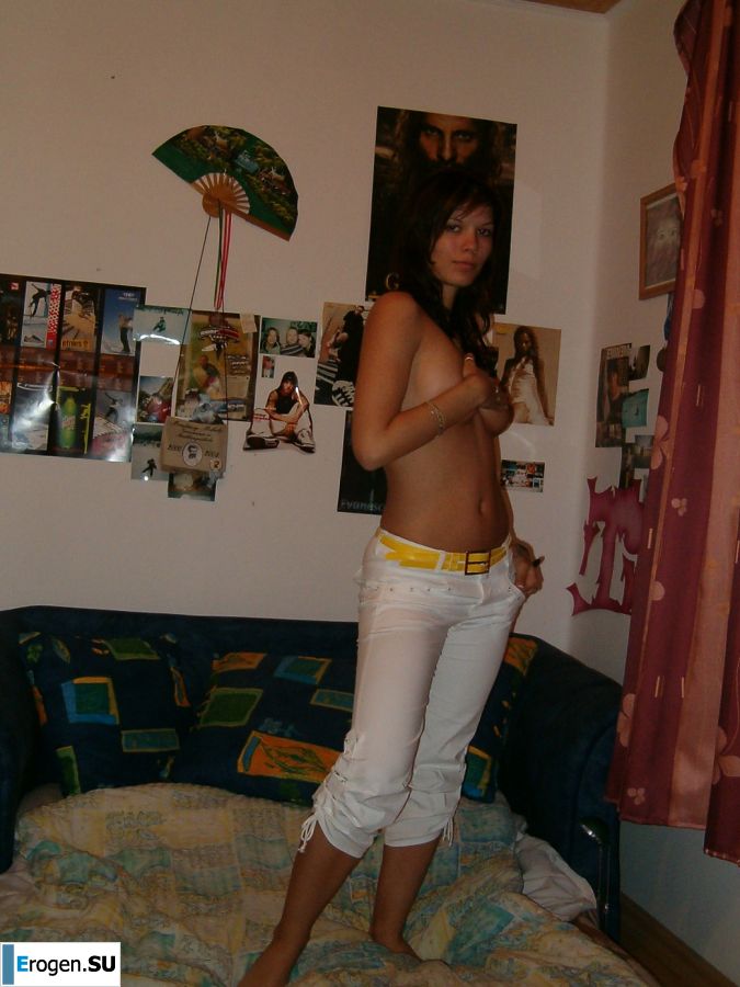 A pretty student is almost undressed on camera. Photo 20