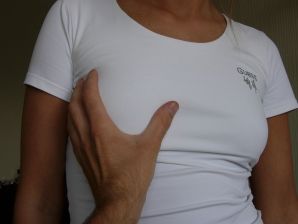 Shameless blonde in a white T-shirt takes off her panties and becomes cancer. Thumb 29
