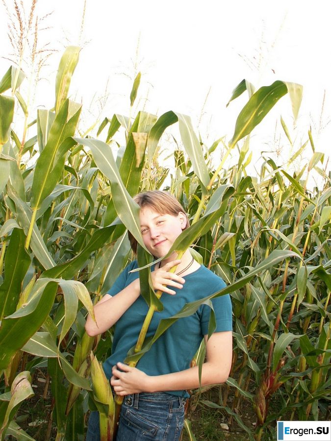 Худенькая студентка ублажает себя кукурузой прямо в поле. Фото 3