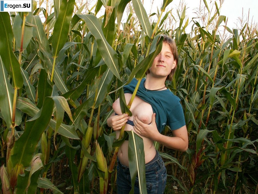 Худенькая студентка ублажает себя кукурузой прямо в поле. Фото 5