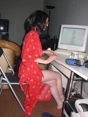 A girl with a furry pussy masturbates in front of a guy. Thumb 12