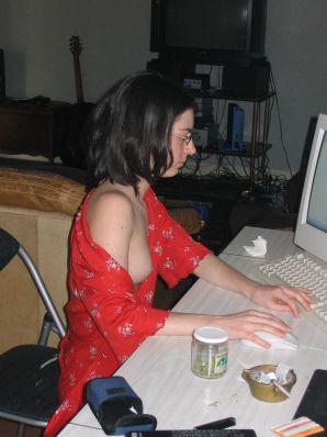 A girl with a furry pussy masturbates in front of a guy. Thumb 13