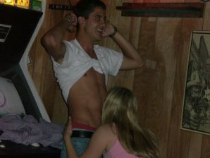 A blonde in pink panties drank and spread her legs in a billiard club. Thumb 35