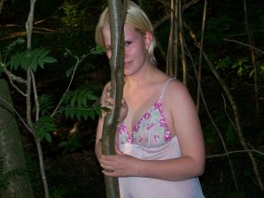 Appetizing magnificent blonde spread her legs right on the grass. Part 2. Thumb 8