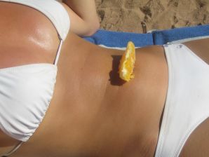 A slender woman at the sea took off a white swimsuit in front of her husband. Thumb 47